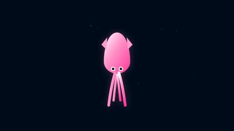 Stylized Pink and White Squid Icon Jetting Through Deep Blue Ocean Waters Видео 346202168