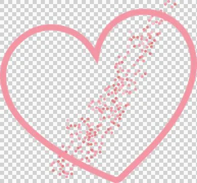 Stylized pink heart shape showcasing diagonal confetti trail on transparent flat Stock Illustration