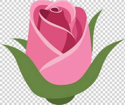 Stylized pink rose bud with green sepals isolated on a black background, si.. Stock Illustration