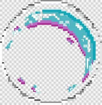 Stylized pixel-art circular ring is forming broken teal purple mosaic arc on Illustration