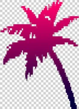 Stylized pixel-art palm tree is showing jagged fronds with retro gradient on Stock Illustration
