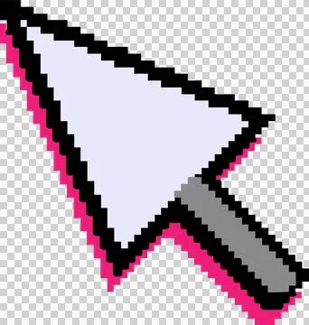 Stylized pixel art pointer arrow is floating with offset pink drop shadow on Illustrazione stock
