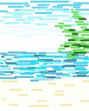Stylized Pixel Line Tropical Beach Landscape Illustration Stock Illustration