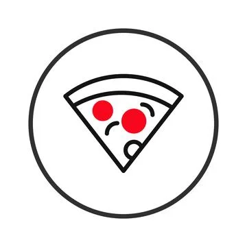 Stylized pizza slice inside circle, representing a pizzeria logo, simple de.. Stock Illustration