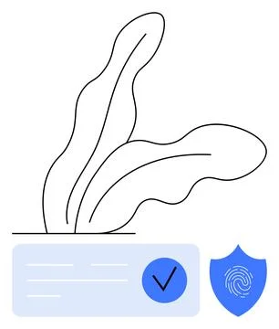 Stylized Plant with Document and Shield Highlighting Security and Verificatio Stock Illustration