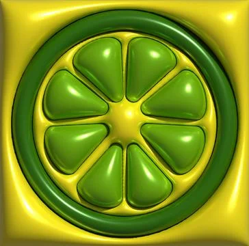 A stylized plastic lime wedge with bright green segments inside a yellow fr.. Stock Illustration