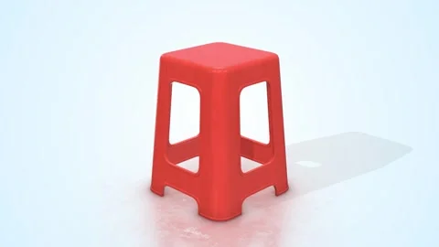 Stylized Plastic Stool on a Light Reflective Floor. 3D Plastic Stool. 4K Stock Footage 302802628