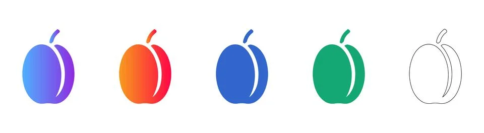 Stylized Plum Fruit Icon Set Stockillustratie