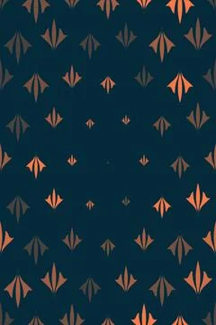 Stylized pointed botanical emblems repeat across a dark teal ground in rust.. Stock Illustration