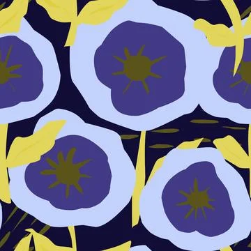 Stylized poppy in flat style. Vector seamless pattern Stock Illustration
