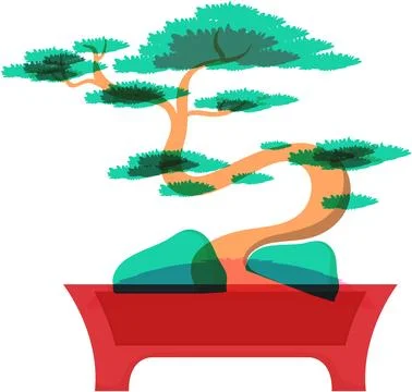 Stylized Potted Bonsai Tree Vector Illustration in Risograph Print Style Stock Illustration