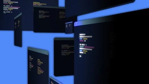 Stylized programming windows desktop showing and then disapear in darkness.  Stock Footage 249871406
