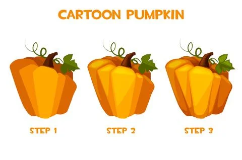 Stylized pumpkin in 3 steps, set of isolated pumpkins for the game. Stock Illustration