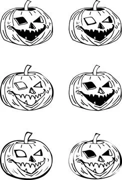 Stylized Pumpkin Witch Set Line Clip Art Design Linear Halloween Witchcraft.. Stock Illustration