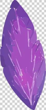 Stylized purple feather in flat design is floating on transparent background Stock Illustration