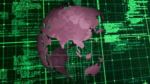 Stylized purple globe being visualized in cyberspace, with white grid lines and Stock Footage 309143869