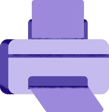 Stylized purple printer icon with paper output Stock Illustration