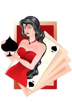 Stylized Queen of Spades card, vector illustration, Stock Illustration