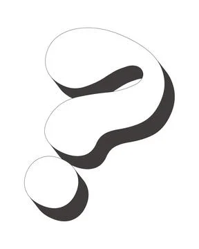Stylized question mark with bold black shadow and rounded form 2D line object Stock Illustration