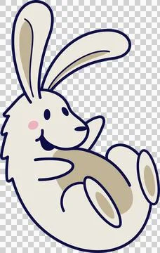Stylized rabbit lying on transparent background, showing beige patches and Illustrazione stock