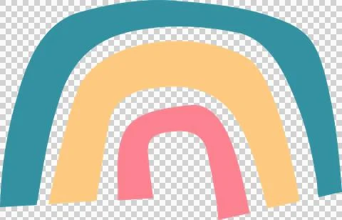 Stylized rainbow is floating in flat style with teal, pale yellow, pink arcs on Stock Illustration