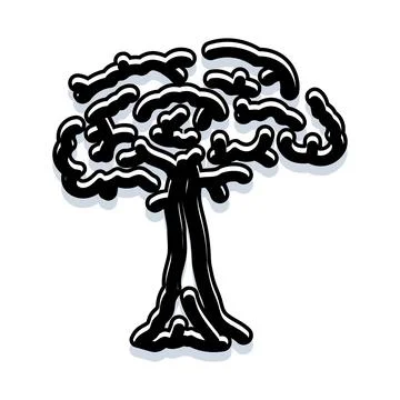 Stylized rainforest tree creating outline drawing effect Stock Illustration