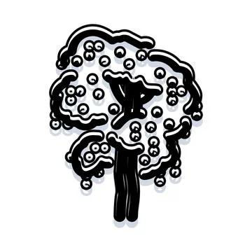 Stylized rainforest tree doodle drawing with berries Stock Illustration