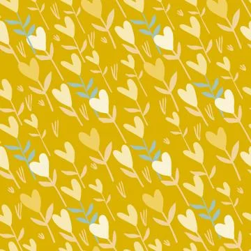 Stylized random summer seamless heart branches pattern. Abstract valentine fl Illustrazione stock