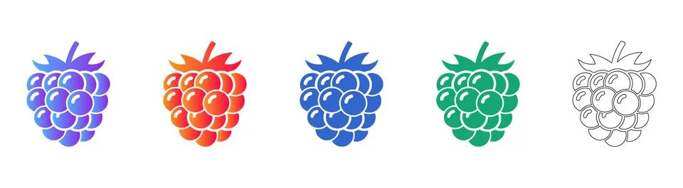 Stylized Raspberry Fruit Icon Set Stock Illustration