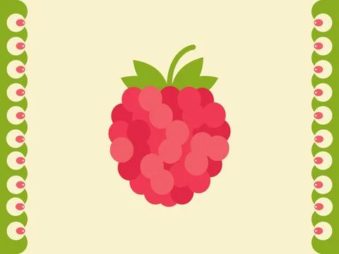 Stylized raspberry illustration with decorative green borders Stock Illustration
