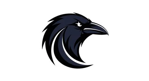 Stylized Raven Head Logo, Dark Bird Silhouette, Tribal Design, White Backgrou 스톡 일러스트
