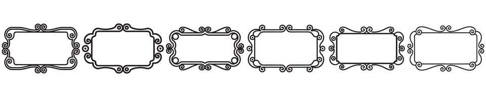 Stylized rectangular border frames with scroll accents for card designs. Ilustração Stock