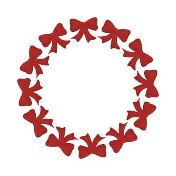 Stylized red bows arranged in circle. Minimal, festive and elegant decorati.. Stock Illustration
