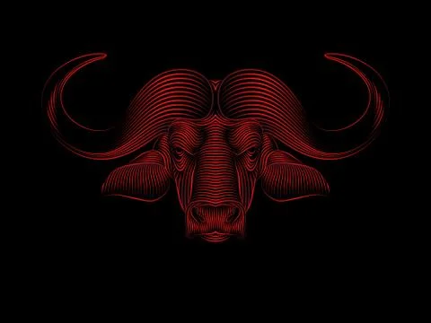Stylized red buffalo on black background. Portrait of a buffalo Illustrazione stock