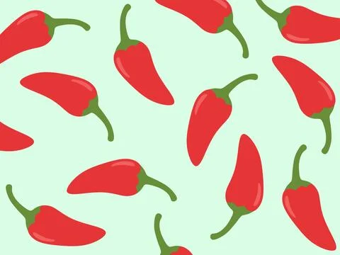 Stylized Red Chili Pepper Pattern on Green Background Stock Illustration