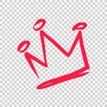 Stylized red crown outline is tilting in flat design with brush style peaks, Stock Illustration