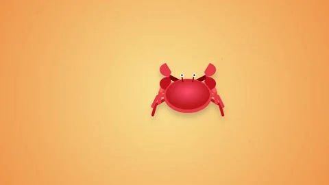Stylized Red Crustacean Icon Sideways Walking Motion Graphic on Sandy Coast.. Видео 346202178