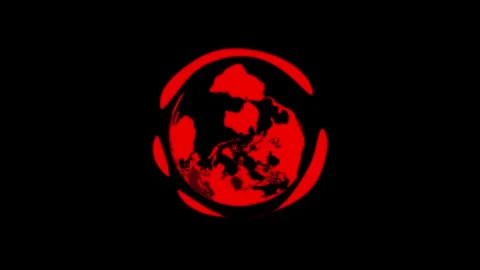 Stylized Red Earth Globe with Abstract Red Circular Frame on animated Black.. Stock Footage 332992057
