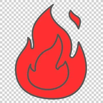 Stylized red flame icon illustration with a grey outline on a black backgro.. Stock Illustration