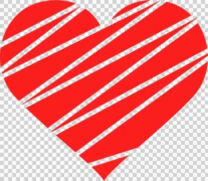 Stylized red heart with diagonal black lines on a black background. Symbol .. Stock Illustration