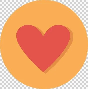 Stylized red heart icon is floating in flat orange circle, showing shadow on Stock Illustration
