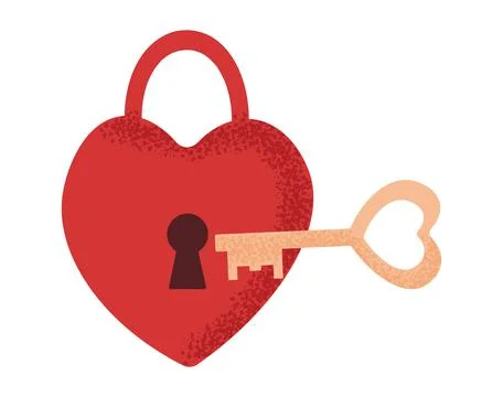 Stylized red heart lock with key, grunge texture. Element for Valentine's d.. Stock Illustration