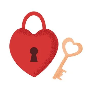 Stylized red heart lock with key, grunge texture. Element for Valentine's d.. Stock Illustration