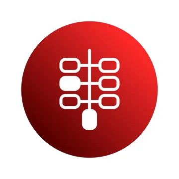 Stylized red icon with a white schematic representation for technology and .. Stock Illustration