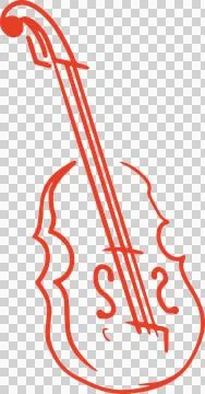 Stylized red line cello drawing is showing scroll, neck, strings, f-holes on Stock Illustration