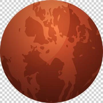 Stylized red-orange planet sphere vector is floating against transparent Stock Illustration
