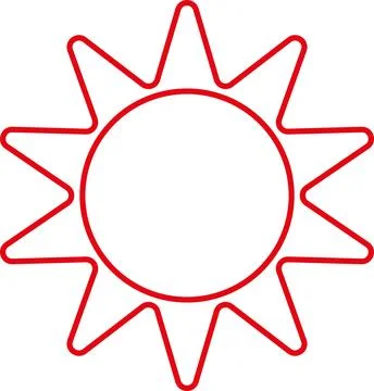 Stylized red outline of a sun with eight jagged rays Stock Illustration