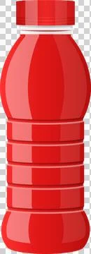 A stylized red plastic bottle on a black background. The bottle has a ribbe.. Stock Illustration