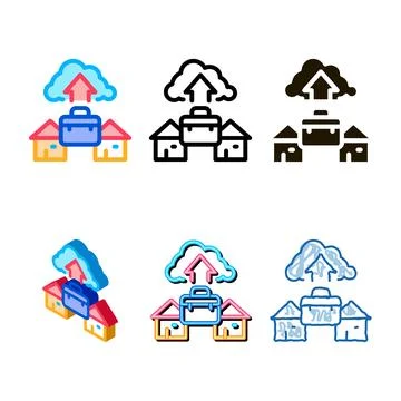 Stylized remote work with cloud store icon vector outline Stock Illustration