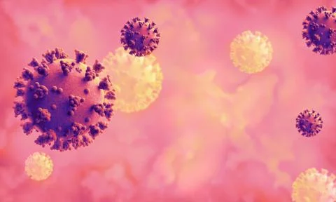 Stylized render of the coronavirus model on a red background Stock Illustration